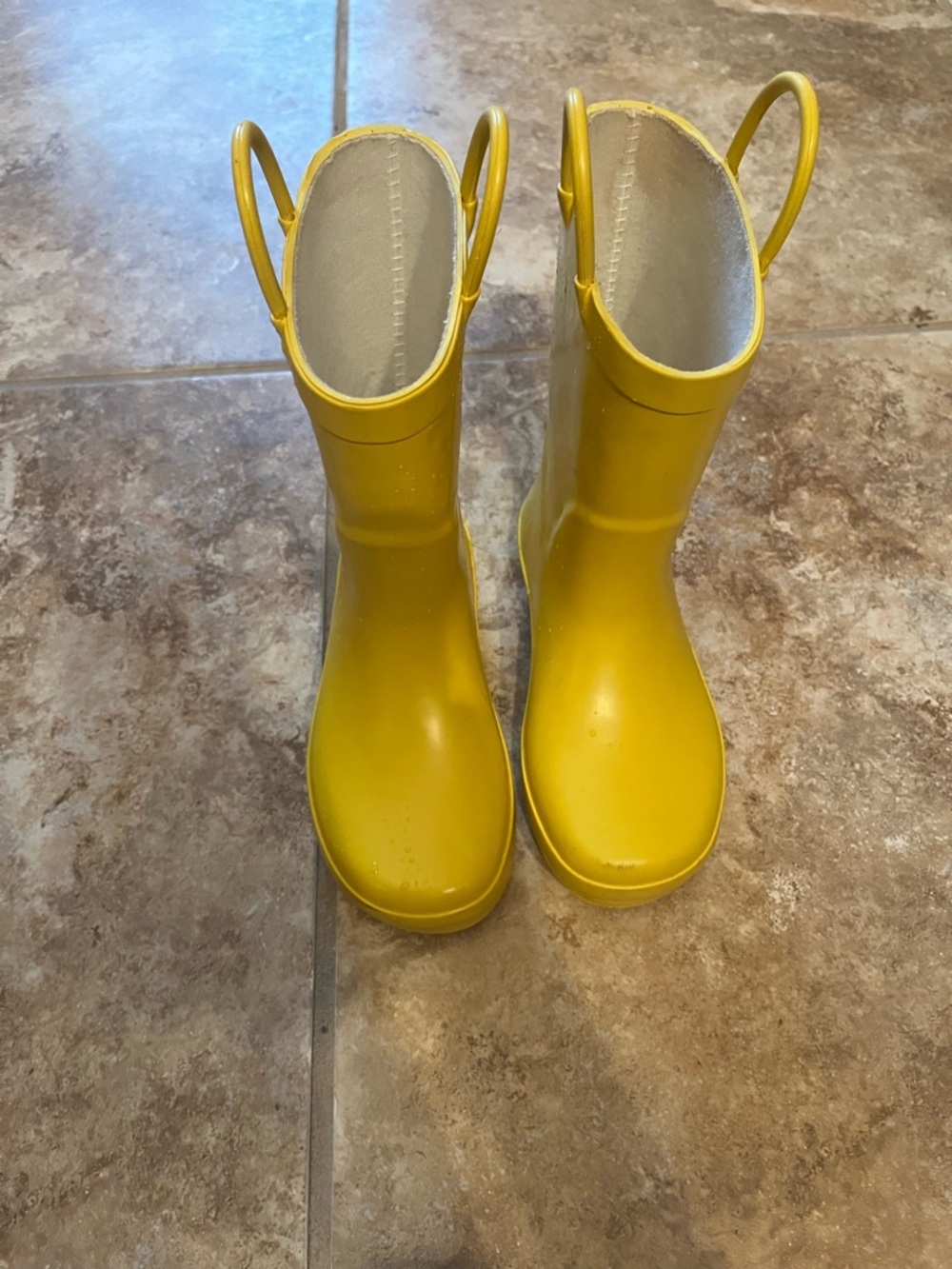 Yellow Kids' Rubber Rain Boots with Pull Handles - Like NEW